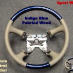 98 02 GM chevrolet truck steering wheel Leather wood Painted Indego Blue Med Neutral