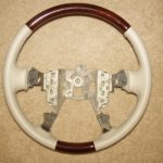 Cadillac steering wheel white vinyl and zebrano 1