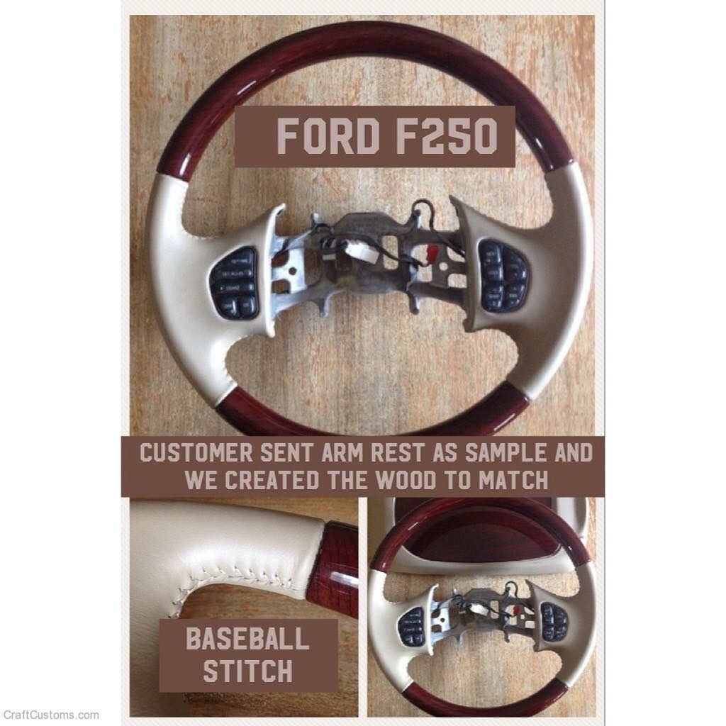 Ford F250 Truck Wood Grain Leather Steering Wheel