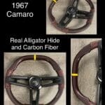 Chevy Camaro 1967 Steering Wheel Restored to New Alligator Hide and Added Carbon Fiber P8656