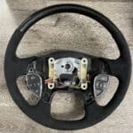 Freightliner Steering Wheel Restored to New Alcantara and Wood P5390