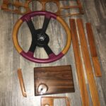Boat Steering Wheel and Dash Pieces Restored to New Wood P6478