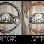Ford Excursion 2000 Steering Wheel Restored to New Leather and Wood BEFORE AFTER P6531