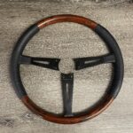 European Aftermarket Steering Wheel Restored to New Leather and Wood P0252