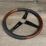 European Aftermarket Steering Wheel Restored to New Leather and Wood P0253